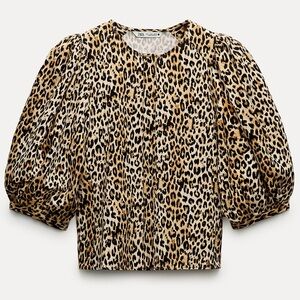 Zara NWT Leopard Print Puff Sleeve Blouse